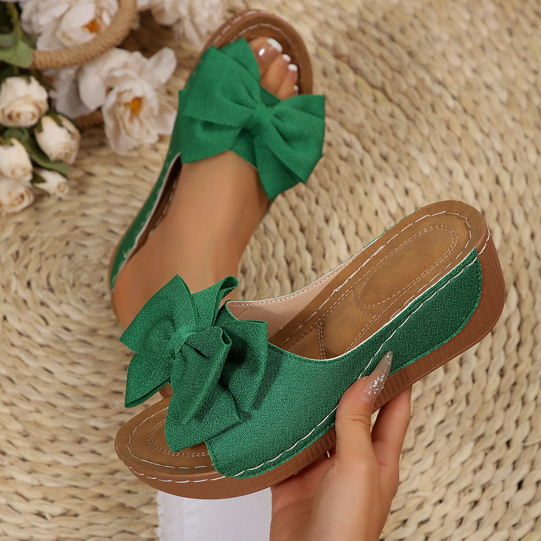 Damen Wedge-Pantoletten mit dekorativem Schleifen-Design und rutschfester Sohle EB