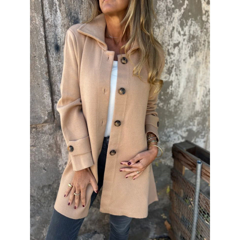 Damen elegante Übergangsjacke mit schickem Kragen und dekorativen Knopfdetails EB