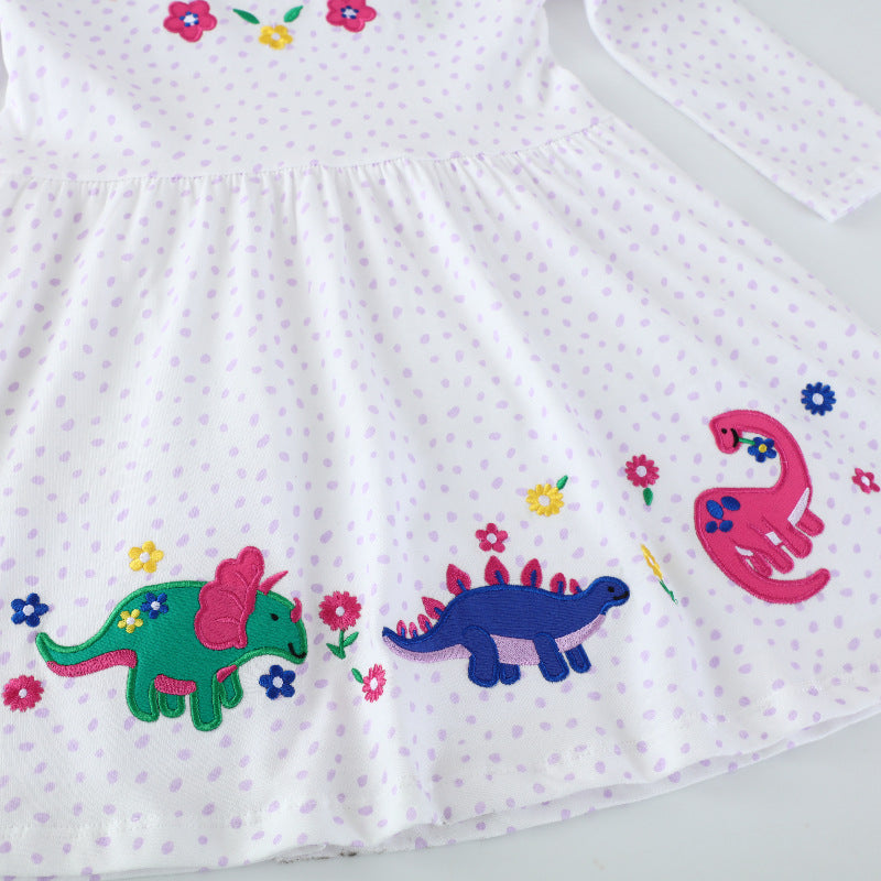 Mädchen Baumwollkleid mit buntem Dinosaurier- und Blumenmotiv EB