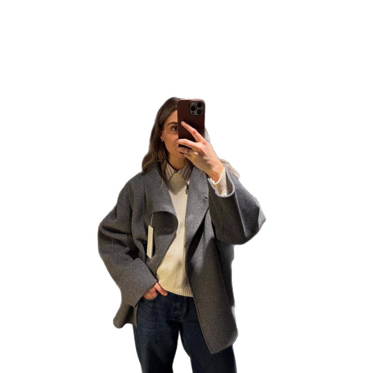 Damen Oversized Wolljacke mit ausgefallenem Schnitt und praktischen Taschen EB