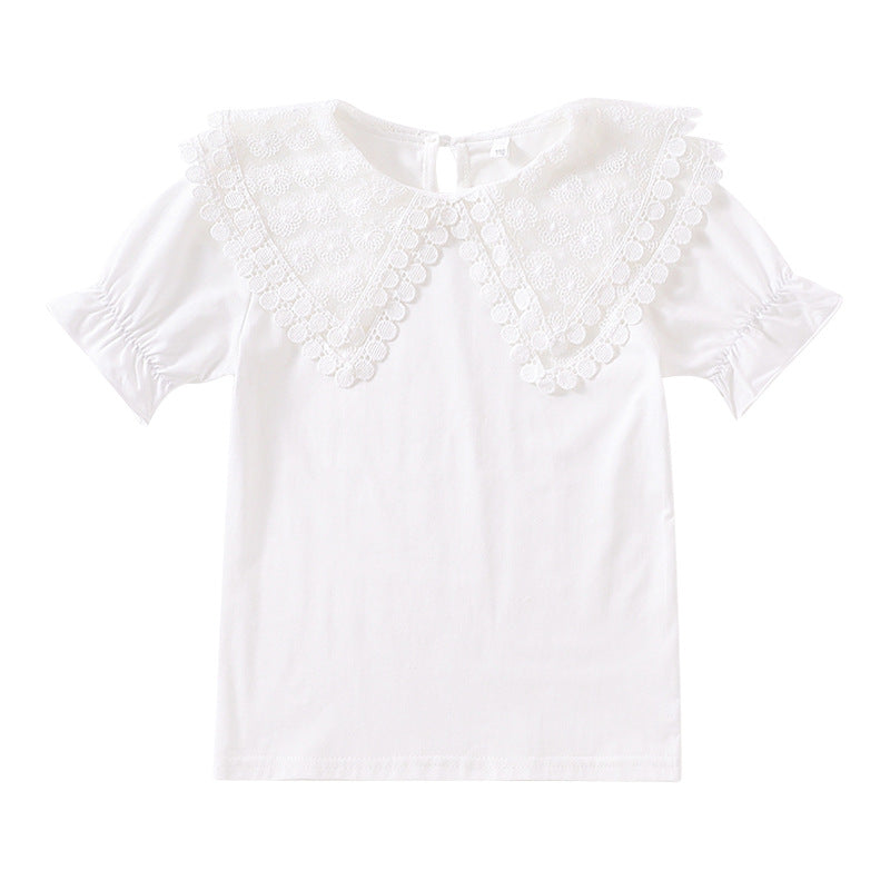 Mädchen Bluse mit romantischem Spitzenkragen und Rüschendetails EB