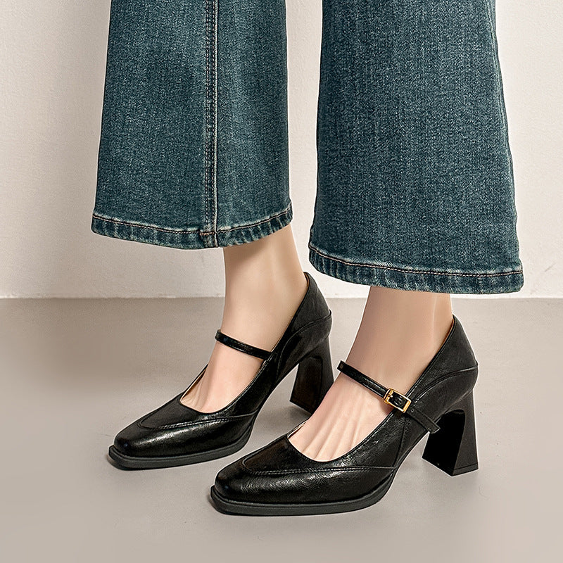 Damen elegante Mary Jane Pumps mit stabiler Blockabsatz EB