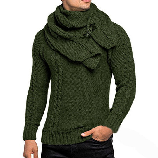 Herren nan Strickpullover mit überlappendem Schalkragen und Schnallenverschluss EB