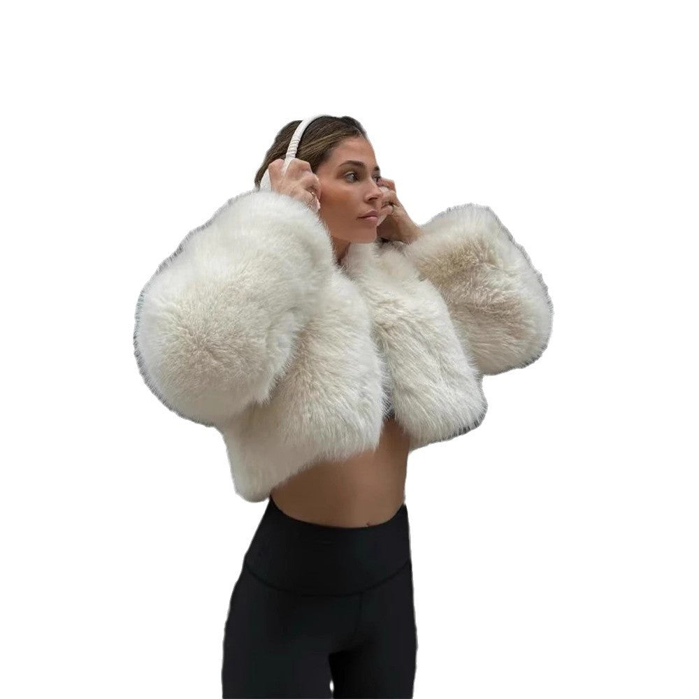 Damen Flauschige Kurzjacke mit voluminösen Ärmeln EB
