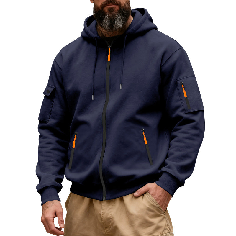 Herren nan funktionale Kapuzen-Sweatjacke mit durchgehendem Reißverschluss und Armtasche EB