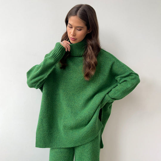 Damen Gemütliches Strick-Ensemble mit hohem Kragen EB