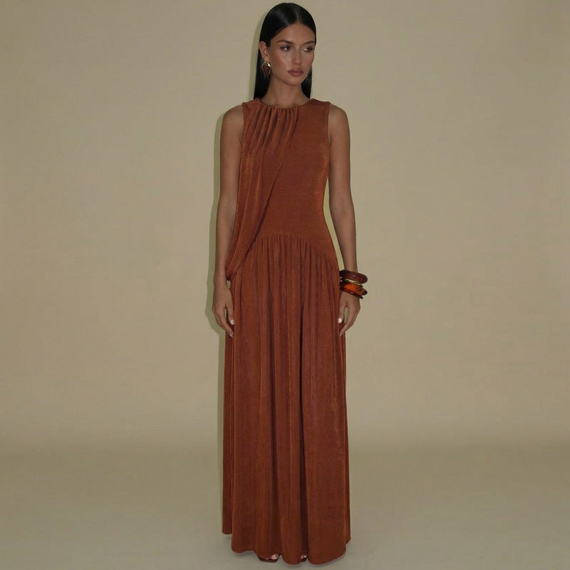 Damen Elegantes Maxikleid mit asymmetrischem Schnitt und fließendem Stoff EB
