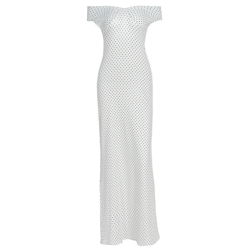 Damen Elegantes Maxikleid mit schulterfreiem Design und punktuellem Muster EB