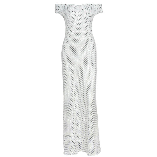 Damen Elegantes Maxikleid mit schulterfreiem Design und punktuellem Muster EB