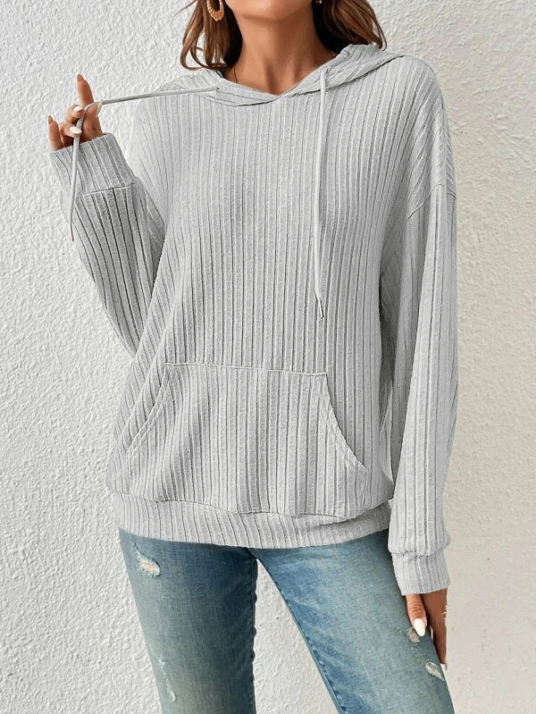 Damen gemütlicher Hoodie mit Rippenstruktur und praktischer Kängurutasche EB