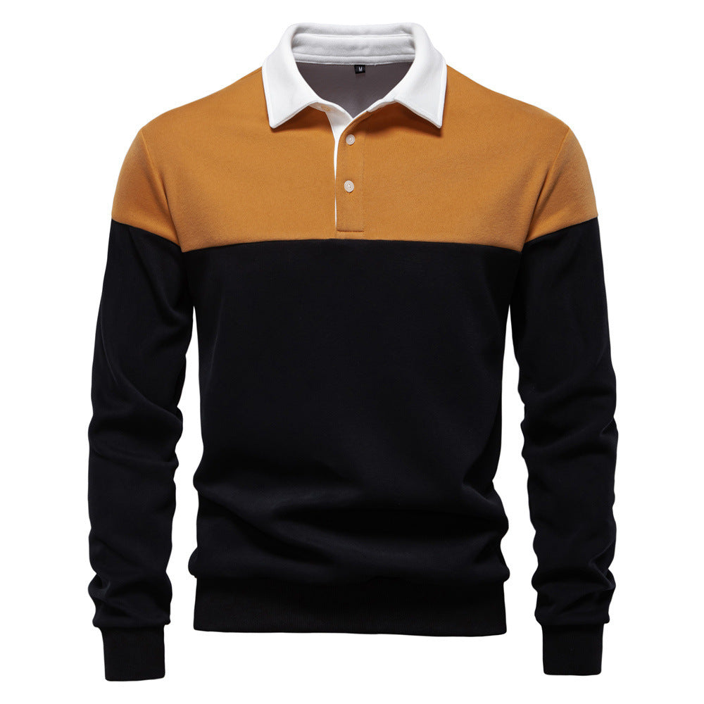 Herren nan sportlich-elegantes Langarm-Polo im Rugby-Stil mit kontrastierendem Kragen und breitem Brustpaneel EB