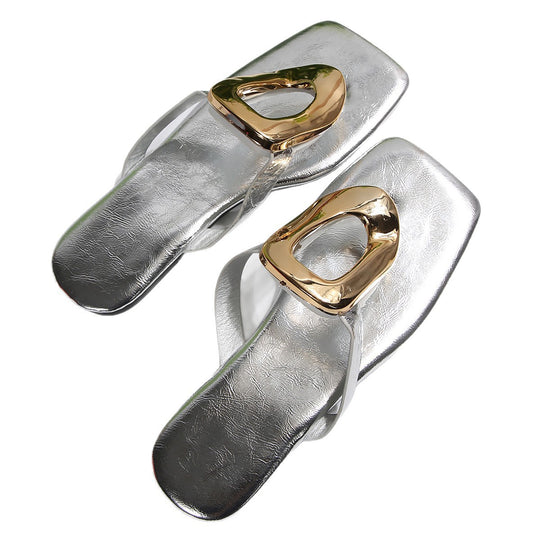 Damen Glamouröse Flip-Flop Sandalen mit einzigartigem Metallelement EB