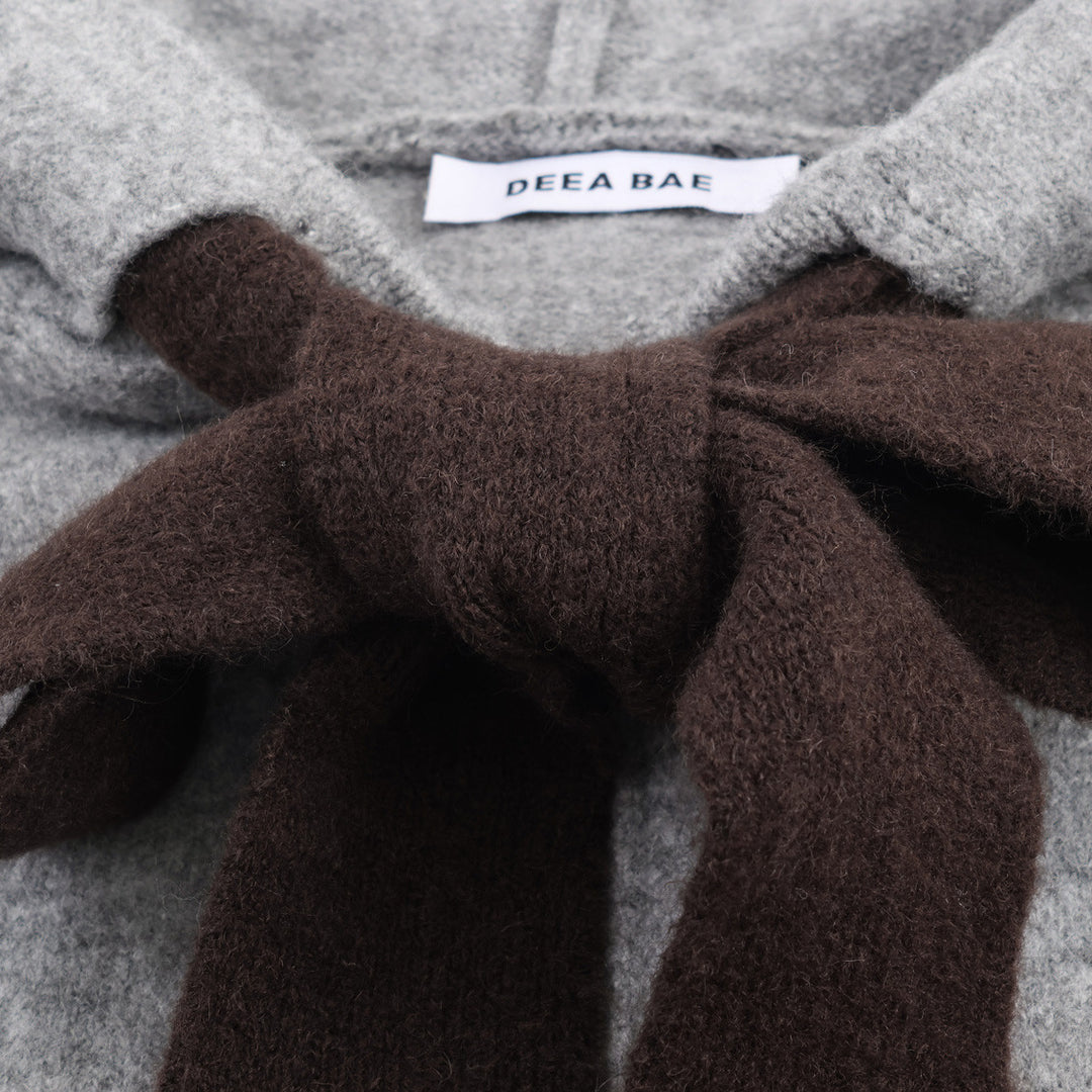 Damen Strickjacke mit Kapuze und dekorativem Schleifenverschluss EB