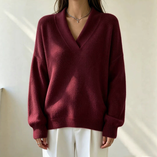 Damen Kaschmir-Touch V-Ausschnitt Relax-Pullover mit Raglanärmeln EB
