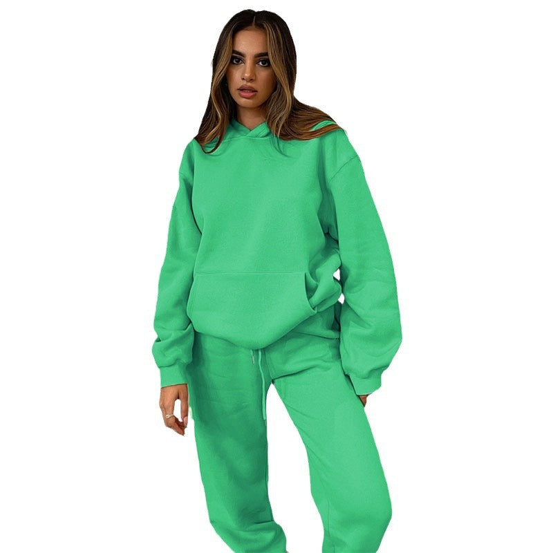 Damen nan lässiges Oversize-Kapuzenloungewear-Set mit fleecegefüttertem Hoodie und hochgeschnittener Jogginghose EB