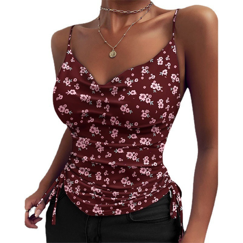 Damen modisches Satin-Spaghetti-Top mit Leopardenmuster und verstellbaren Rädchen EB