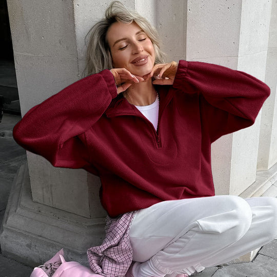 Damen Hochwertiger Fleece-Pullover mit kurzem Reißverschluss EB
