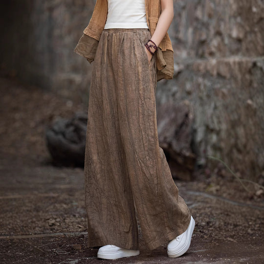 Damen weite Leinenhose mit strukturiertem Finish EB