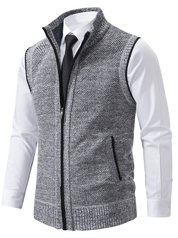Herren elegante Strickweste mit hohem Kragen und praktischen Reißverschlusstaschen EB