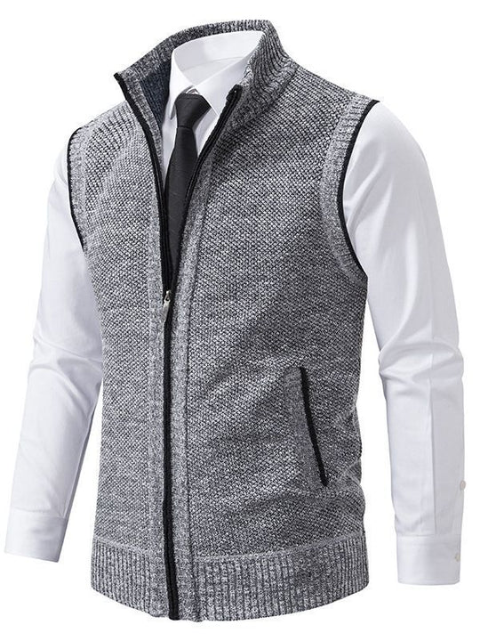 Herren elegante Strickweste mit hohem Kragen und praktischen Reißverschlusstaschen EB
