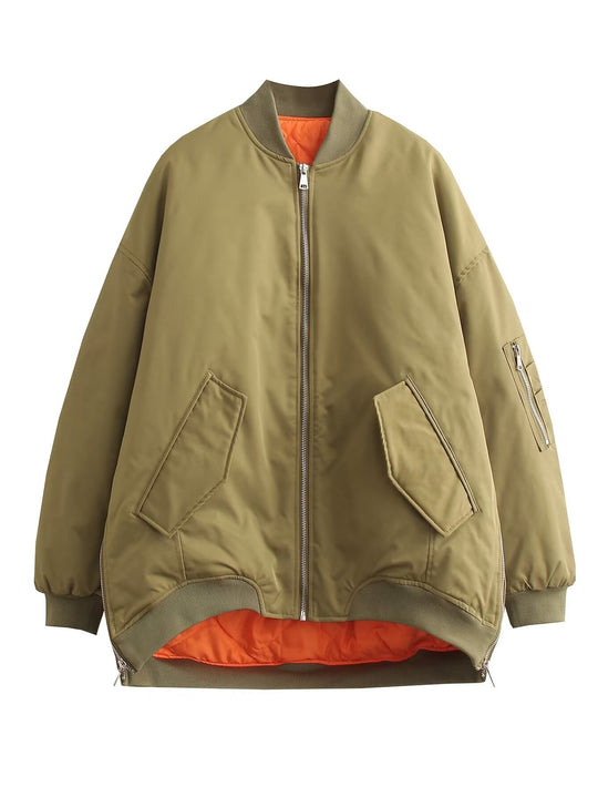 Damen sportliche Bomberjacke mit praktischen Taschen und Stehkragen EB