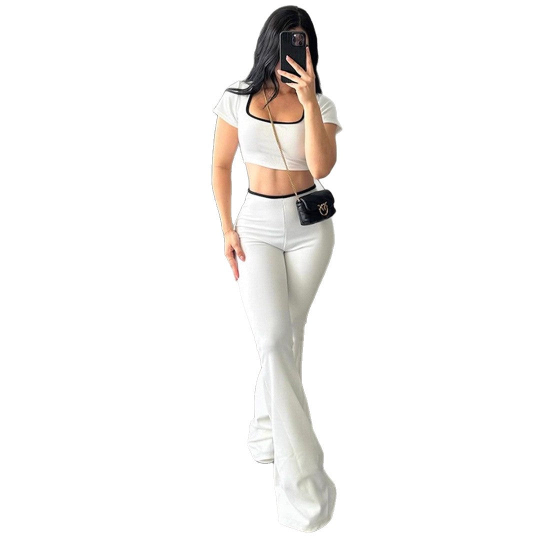 Damen sportliches Zweiteiler-Set mit weitem Bein und kurzem Oberteil EB