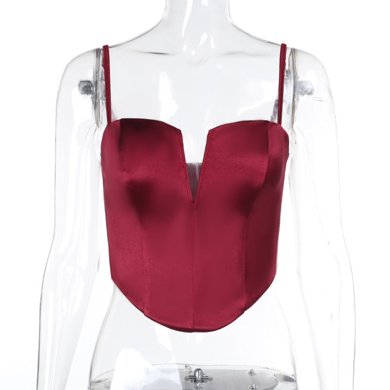 Damen Satin-Bustier mit V-Ausschnitt und verstellbaren Trägern EB