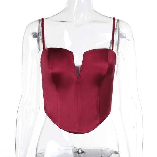 Damen Satin-Bustier mit V-Ausschnitt und verstellbaren Trägern EB