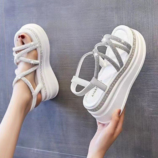 Damen Glamouröse Plateau-Sandalen mit verzierter Riemchenführung EB