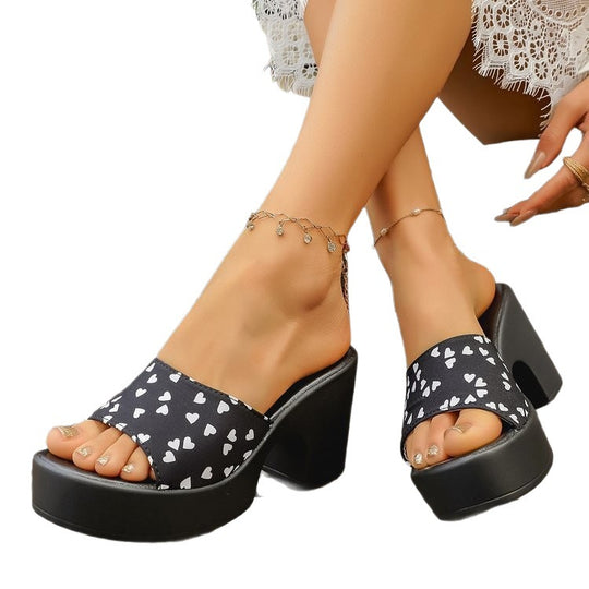 Damen Offene Blockabsatz-Sandalen mit Herzmotiv EB