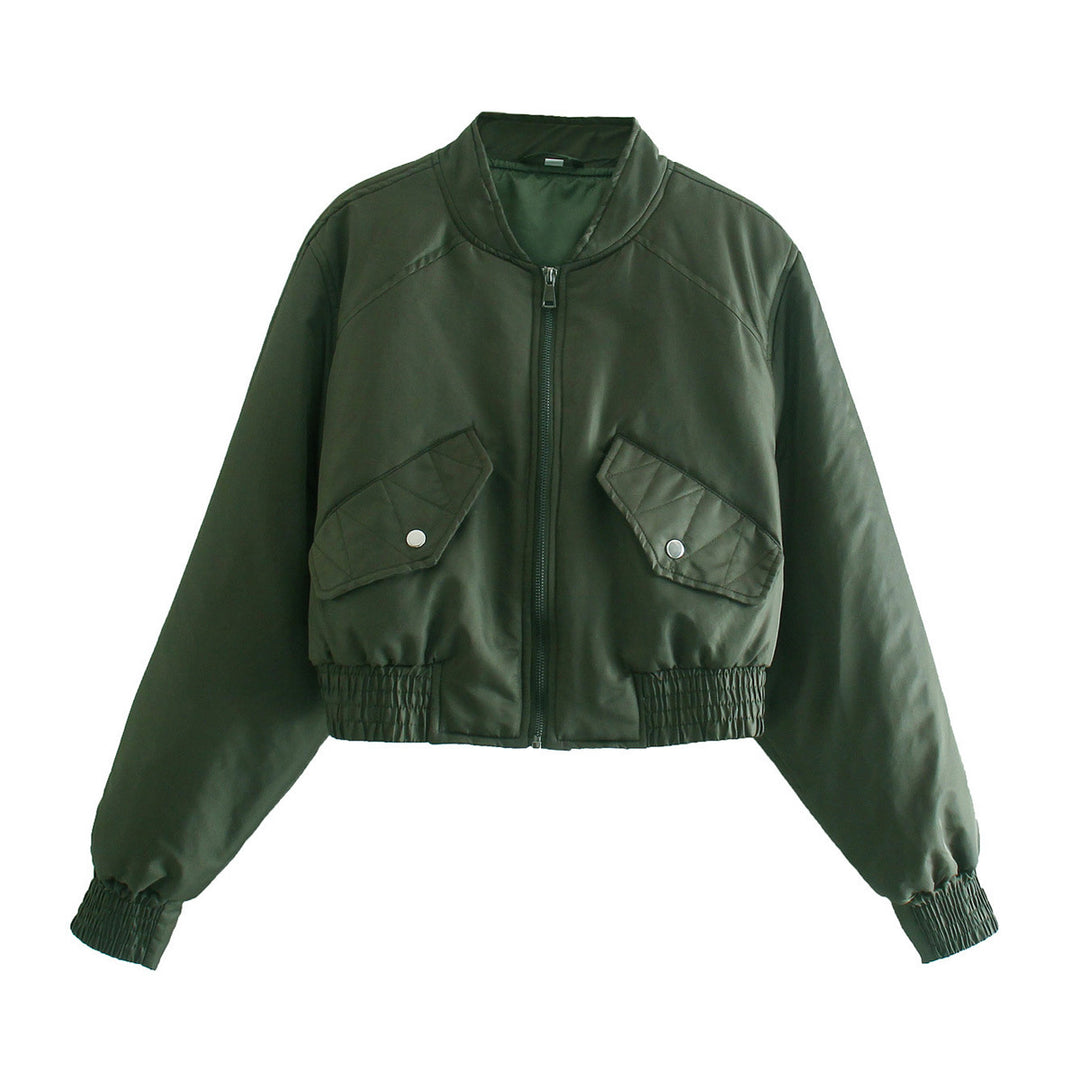 Damen modische cropped Bomberjacke mit praktischen Taschen und elastischen Bündchen EB