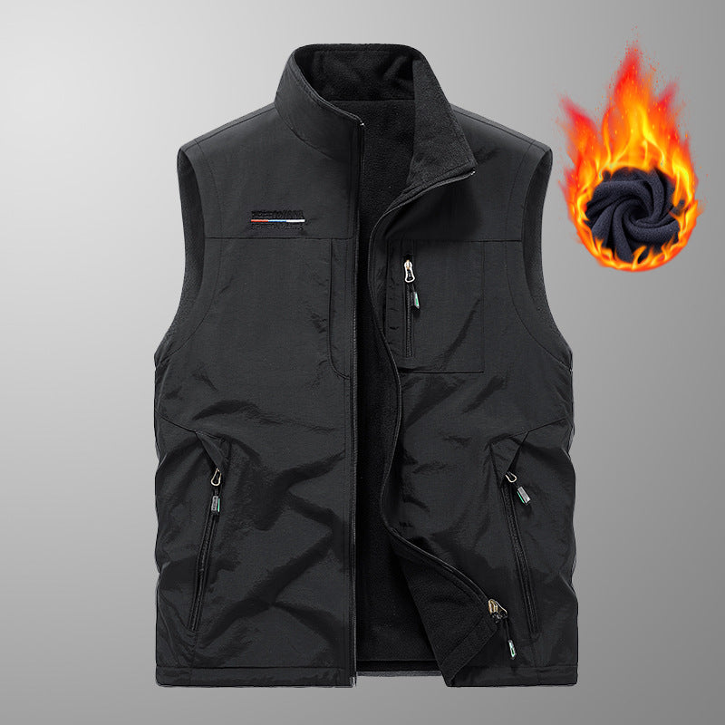 Herren gefütterte Thermo-Weste mit Fleece-Innenfutter, winddichter Außenlage und multiplen Reißverschlusstaschen EB