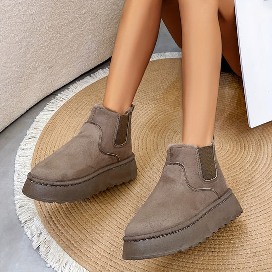 Damen  gefütterte Chelsea-Boots im Velours‑Look mit hohem Plateau‑Sohlenprofil und weichem Innenfutter EB