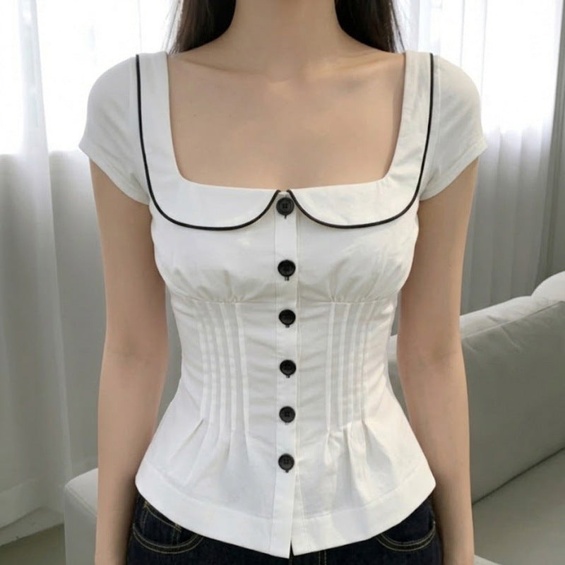 Damen tailliertes Blusenshirt mit schickem Kragen EB