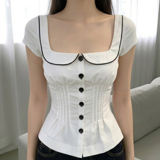 Damen tailliertes Blusenshirt mit schickem Kragen EB