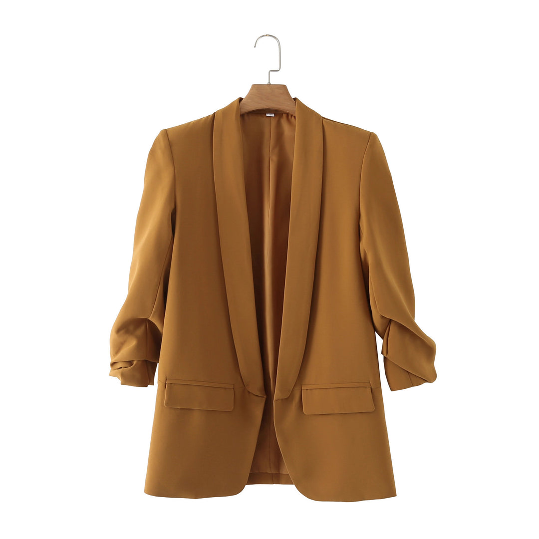 Damen eleganter Blazer mit gekrempelten Ärmeln und praktischen Taschen EB