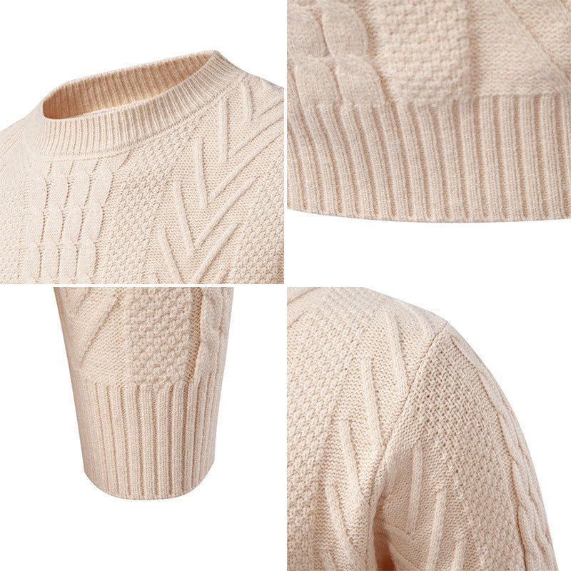 Herren Grobstrickpullover mit Zopfmuster und Rundhalsausschnitt EB