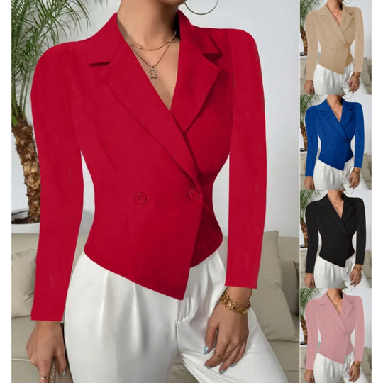 Damen Elegante Blazerjacke mit doppelt knöpfbarer Front und geschwungenem Saum EB