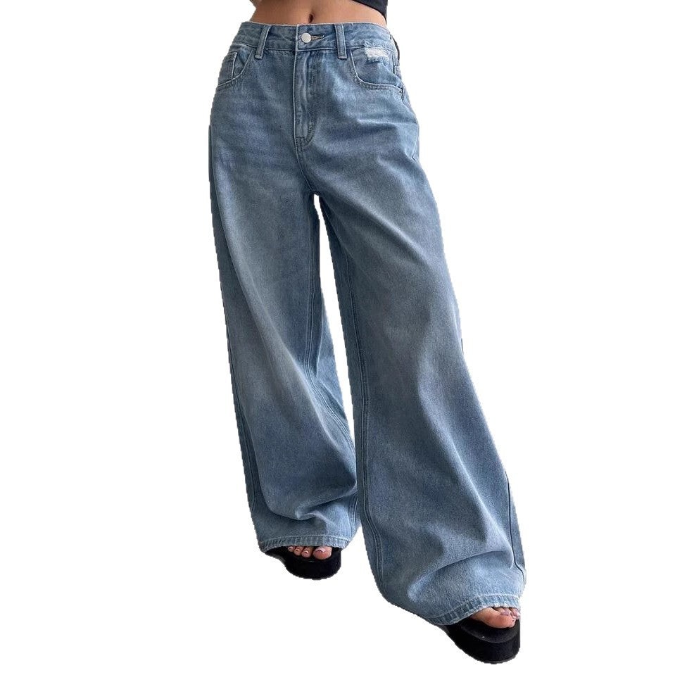Damen Weite Jeanshose im lässigen Style mit hohem Bund und modischen Details EB