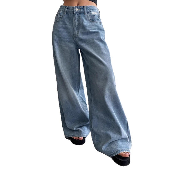 Damen Weite Jeanshose im lässigen Style mit hohem Bund und modischen Details EB