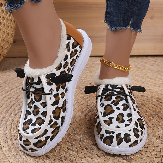 Damen Gemütliche Sneakers aus weich gefüttertem Material mit Leopardenmuster EB