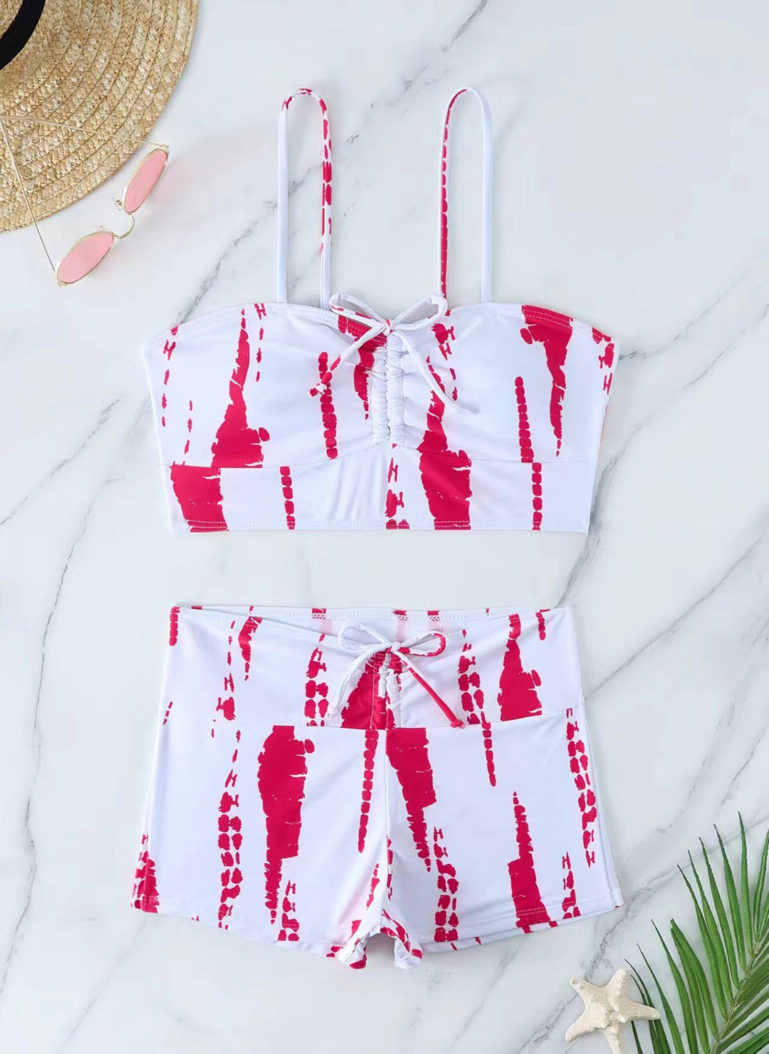 Damen Bikini mit floralem Rüschendesign und verstellbaren Trägern EB