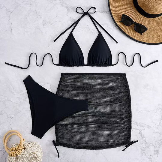 Damen Triangel-Bikini-Set mit verstellbarem Rock EB