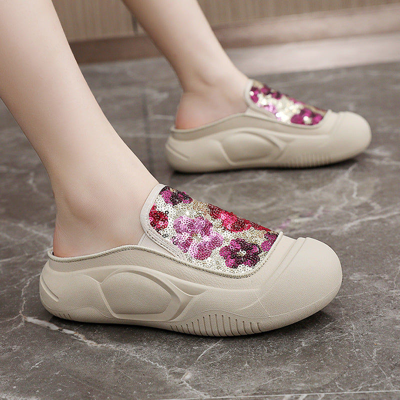 Damen modische Clogs mit schimmerndem Paillettenbesatz EB