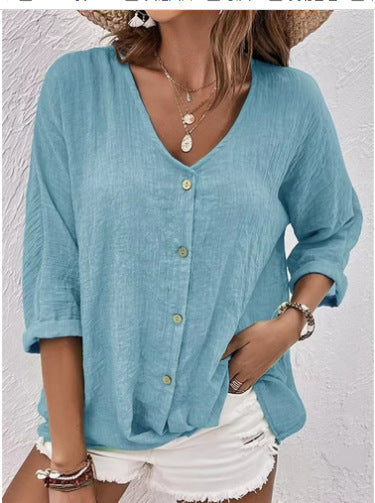 Damen Leichtes Viskosebluse mit Knopfleiste EB