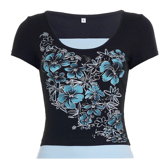 Damen T-Shirt mit floralem Druck und figurbetonendem Schnitt EB