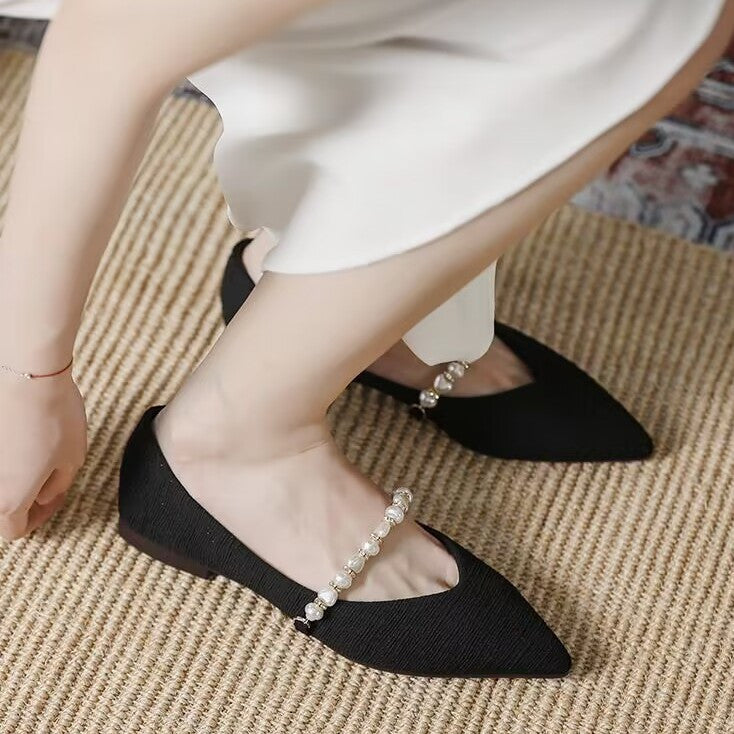 Damen elegante Ballerinas mit Perlenschmuck EB