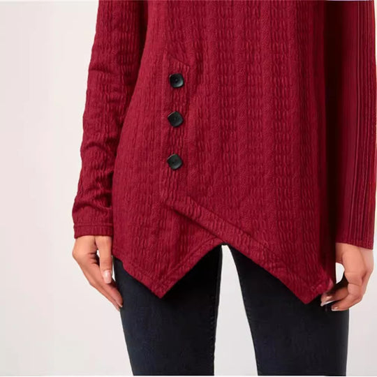 Damen asymmetrisches Langarmshirt mit Knopfdetails und strukturiertem Design EB