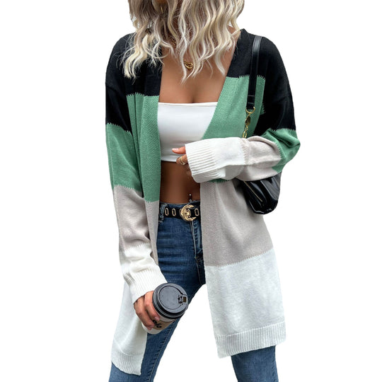 Damen lässiger Cardigan mit farbblockierendem Design EB