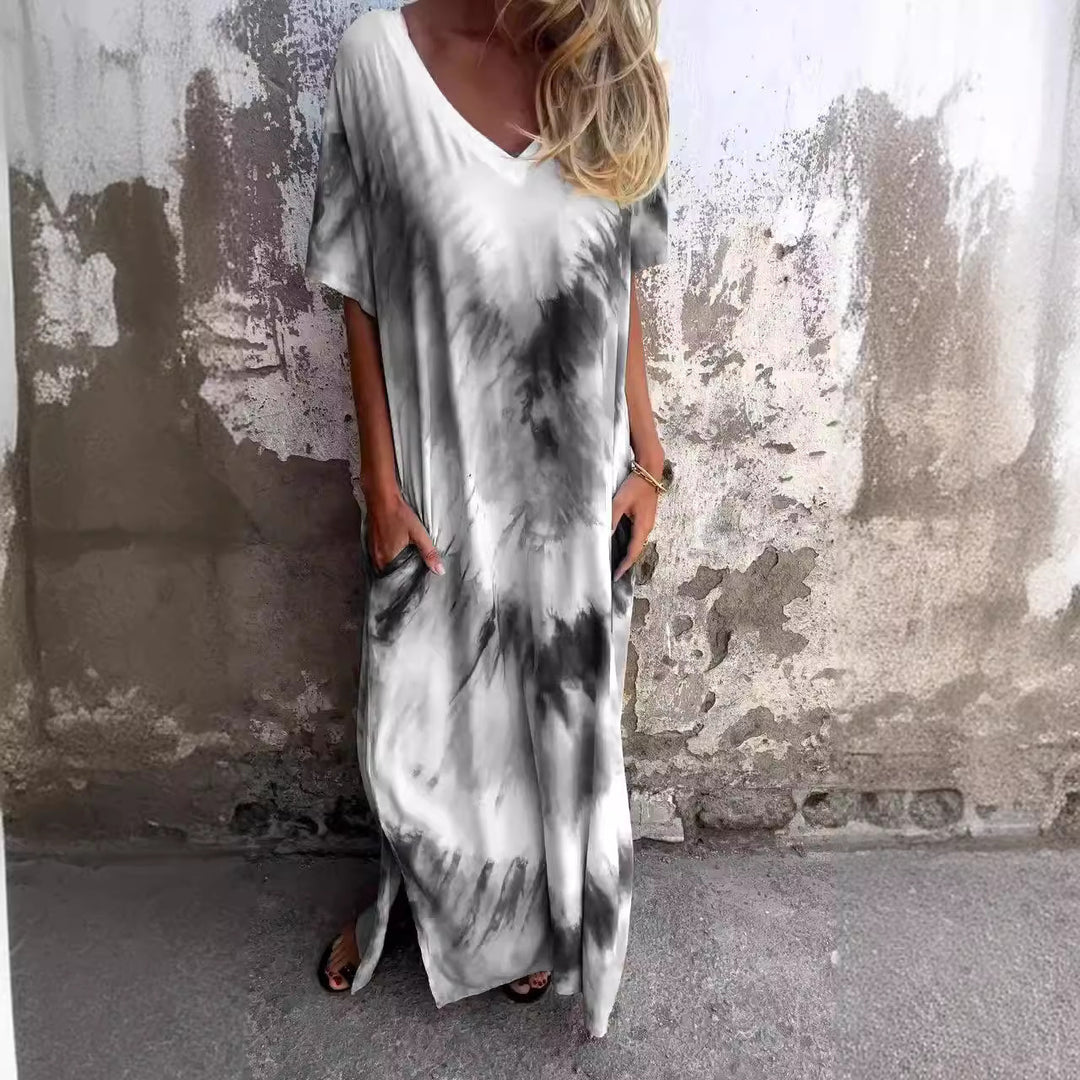 Damen Maxikleid mit lässigem V-Ausschnitt und praktischen Taschen EB